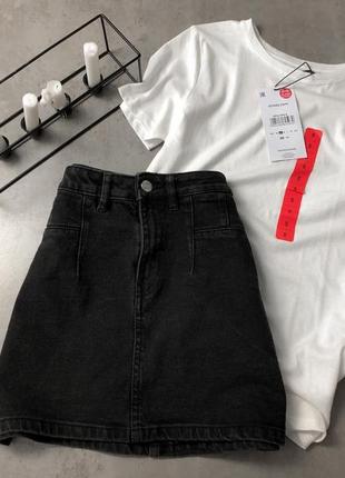 Базовая короткая джинсовая юбка кроя трапеции sinsay1 фото