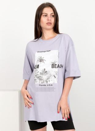 Стильна фіолетова бузкова футболка з малюнком і написом принтом оверсайз великий розмір батал1 фото