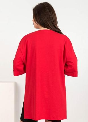 Стильная красная футболка с рисунком надписью принтом оверсайз большой размер батал2 фото