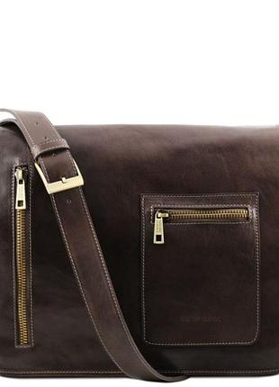 Сумка кожаная через плечо с клапаном tl141650 tuscany темно-коричневая