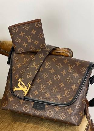 Сумка мессенджер планшетка коричневая брендовая в стиле луи витон louis vuitton канва4 фото