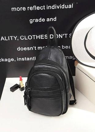 Стильный женский мини рюкзак на плечо черный прогулочный, маленький женский рюкзачок на каждый день эко кожа2 фото