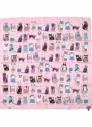 Батистовый тонкий бамбуковый платок с котами, кошками розовый бамбук коты, котики новый