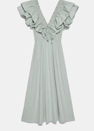 Zara сарафан сукня платье миди волан хлопковое новое s3 фото