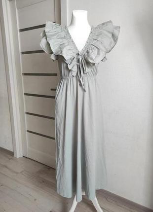Zara сарафан сукня платье миди волан хлопковое новое s9 фото