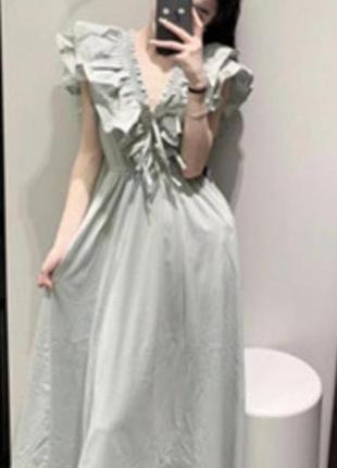 Zara сарафан сукня платье миди волан хлопковое новое s5 фото