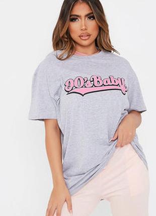 Сріблясто-сіра оверсай футболка 90's baby