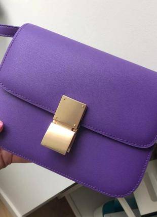 Сумка фіолетова фуксія пурпурний яскравий колір шкіряна жіноча клатч кроссбоди сафьяновая шкіра celine box з натуральної шкіри італія