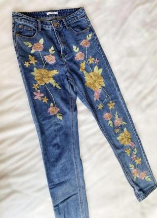 Синие джинсы тонкие с вышивкой цветами glamorous2 фото