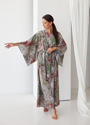 Длинное кимоно халат софт мрамор1 фото