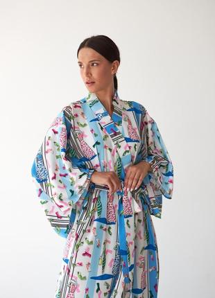 Довге кімоно халат софт з принтом fashion5 фото