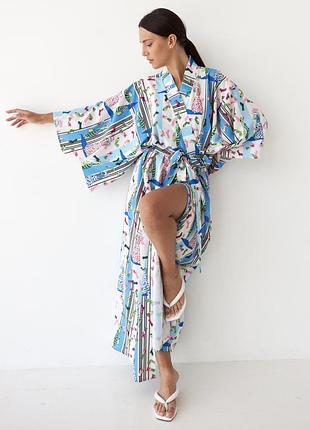 Довге кімоно халат софт з принтом fashion