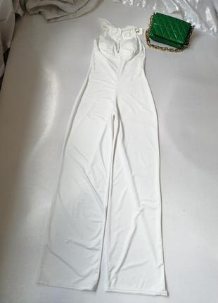 Стильний комбінезон ромпер стрейч брюками палаццо колір молочний ромпер йде зі знімними чашками шири7 фото