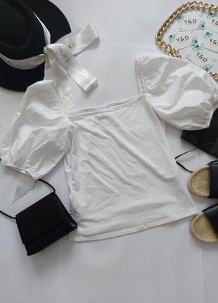 Красива біла блуза топ бавовна коттон з трендовими рукавами воланами в ідеальному стані 🖤h&m🖤3 фото
