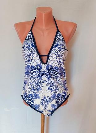 Відрядний білий купальник з блакитним узором warehouse(розмір 12)