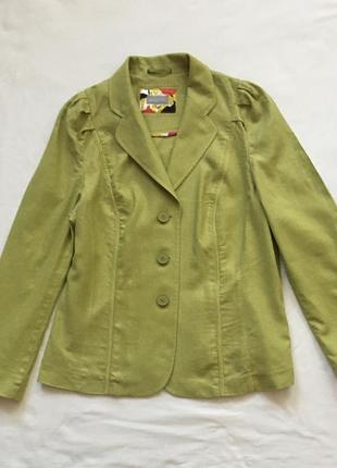 Льняной крутой яркий двубортный пиджак с рукавами буфы9 фото