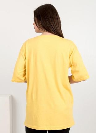 Стильная желтая футболка с надписью оверсайз большой размер батал2 фото