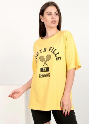 Стильная желтая футболка с надписью оверсайз большой размер батал1 фото