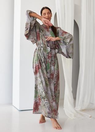Кимоно в серо-зелёных тонах платье-халат3 фото