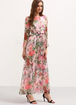 Ніжна шифонова сукня плаття максі в квітковий принт від бренду shein🌸3 фото
