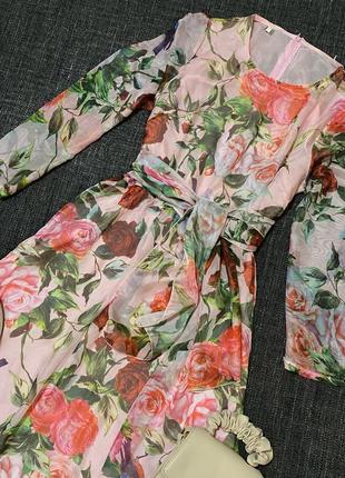 Ніжна шифонова сукня плаття максі в квітковий принт від бренду shein🌸6 фото