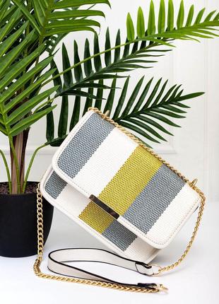 Текстильная сумка с серо-зелеными полосатыми вставками