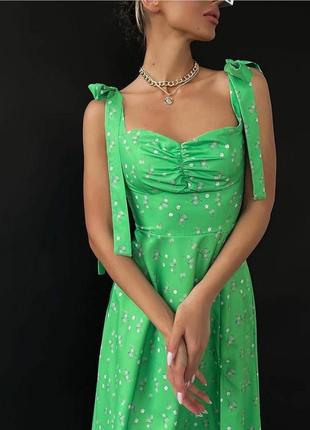 Платье, сарафан в цветочек зеленое