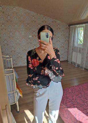 Блузка с воланом цветочный принт новая6 фото