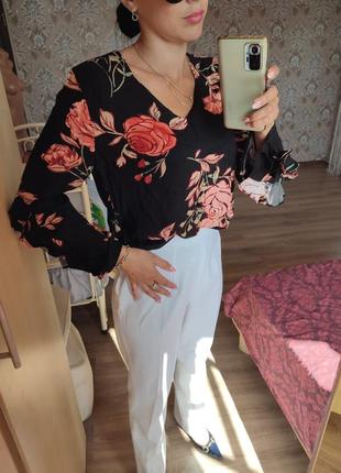 Блузка с воланом цветочный принт новая4 фото