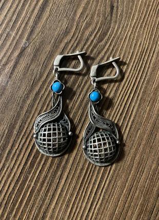 Серьги винтаж мельхиор ссср филигрань