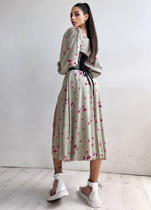 Сукня міді з розрізом в квітковий принт + прозорий корсет4 фото