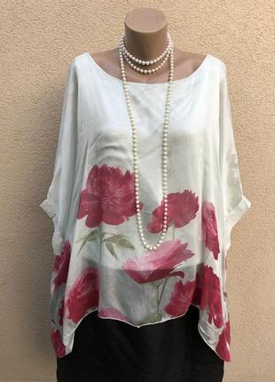 Шелковая блуза реглан,разлетайка,цветочный принт,италия1 фото