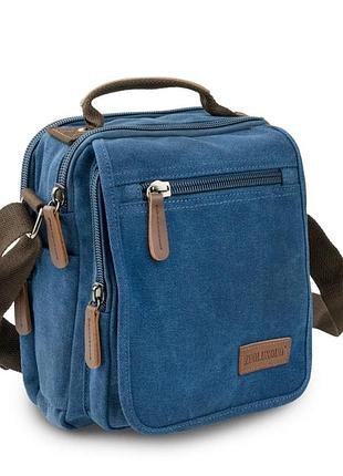 Текстильна чоловіча сумка синя 2