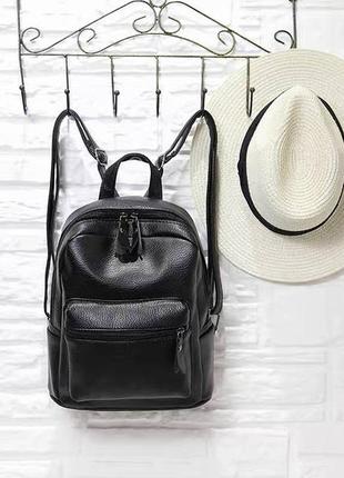 Черный женский городской мини рюкзак эко кожа, прогулочный маленький рюкзачок для девушек2 фото