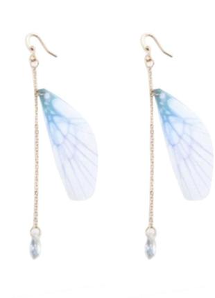 Шикарные невесомые серьги крылья бабочки с каплей бусиной.1 фото