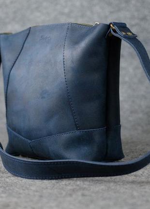Кожа. ручная работа. кожаная синяя женская сумка, сумочка через плечо.2 фото
