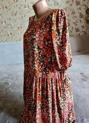 Длинное свободное платье мелкий цветочный принт hm