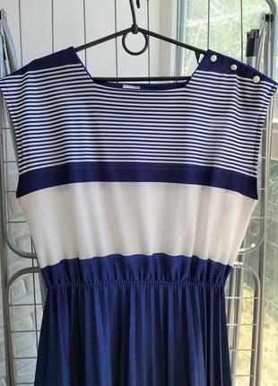 Платье в полоску полосочку юбка плиссировка морское морская тематика3 фото