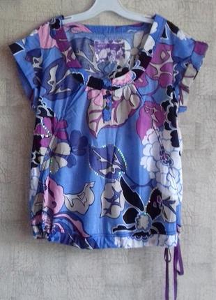 Яркая летняя хлопковая блуза, летняя кофточка, 16 размер.1 фото