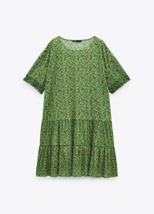 Zara зелёное невесомое платье жатка м