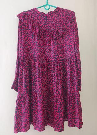 Короткое ярусное платье с оборкой леопардовый принт zara7 фото