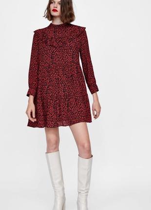 Короткое ярусное платье с оборкой леопардовый принт zara4 фото