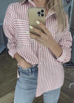 Сорочка жіноча у рожеву смужку (вільного крою)