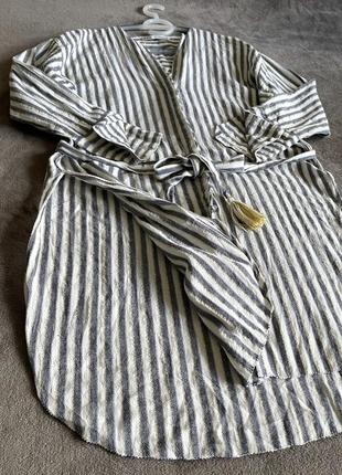 Женская стильная длинная рубашка с поясом туника zara9 фото