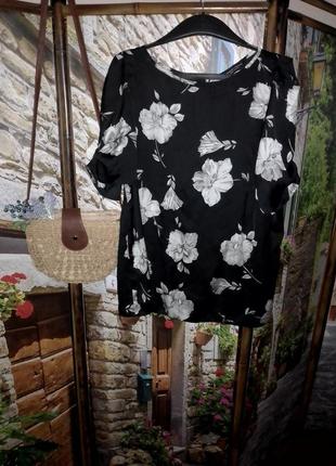 Шовкова блуза з коротким рукавом/принт квіти1 фото
