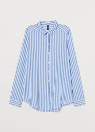 Рубашка из хлопка белая в синюю полоску h&m размер 32