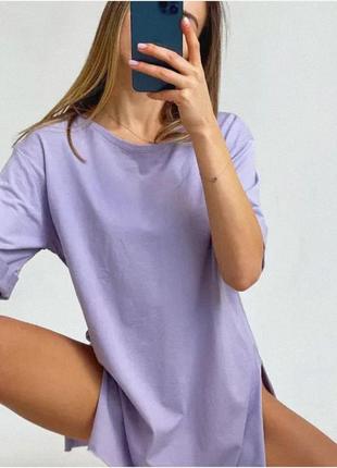 Женская футболка оверсайз длинная с разрезами и с рукавом три четверти6 фото