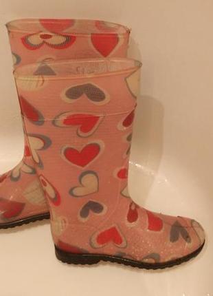 Резиновые сапоги с флисовым носком hooper розовые разноцветные в сердечко 38 размер4 фото