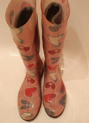 Резиновые сапоги с флисовым носком hooper розовые разноцветные в сердечко 38 размер5 фото