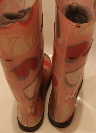 Резиновые сапоги с флисовым носком hooper розовые разноцветные в сердечко 38 размер7 фото